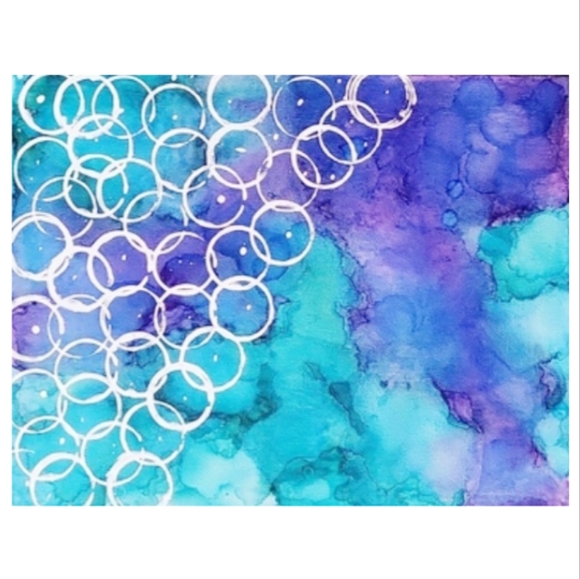 Hand Crafted Purple and Turquoise Abstract Design 11x14 Inches Canvas Painting - Picture 3 of 4